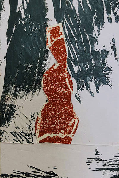 Holzschnitt/Collage von Anneliese Hirschvogl