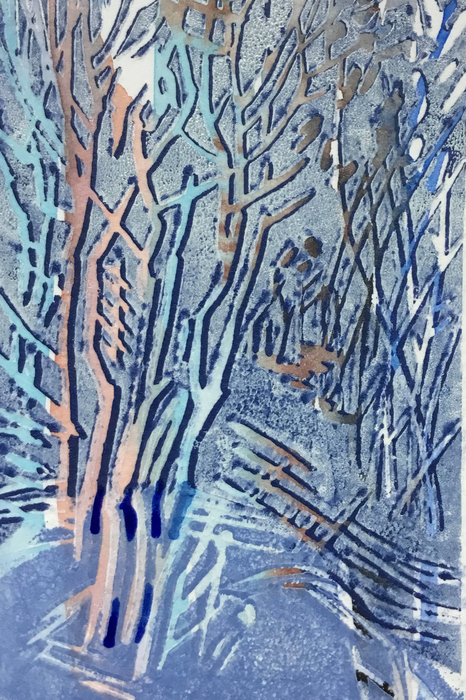 farbiger Holzschnitt von Liliana Mesmer